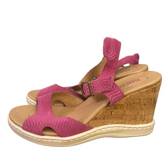 Born Women’s Puno Buckle Ankle Strap Cork Wedge Fuchsia Comfort Sandal Size 11M - Picture 1 of 12